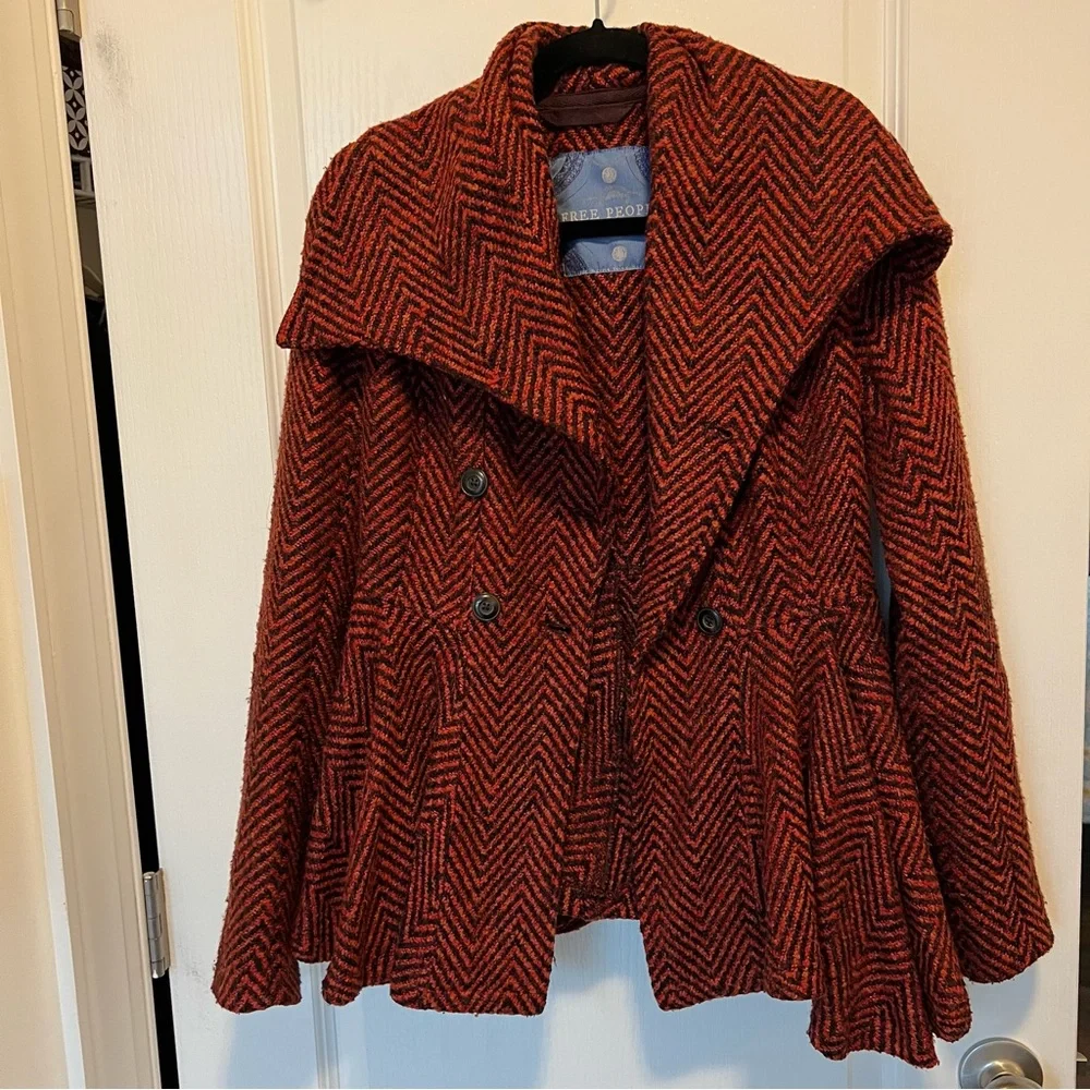 Free People Rust Chevron Tweed Peplum Coat Jacket Size XS - Picture 5 of 13